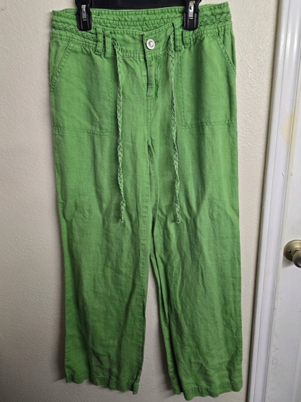 INC International Concepts Linen Cropped Pants Size 4 Green